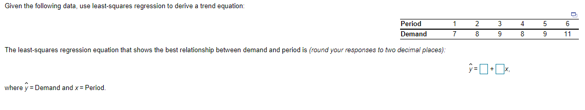 Given the following data, use least-squares
