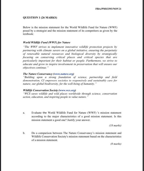 FBA/PMS3393/NOV 21 SECTION A: CASE STUDY