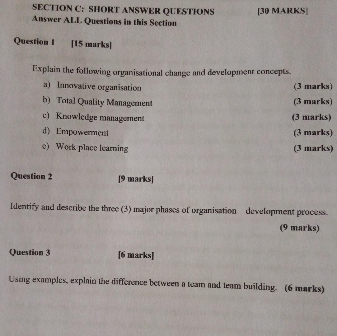 SECTION C: SHORT ANSWER QUESTIONS Answer ALL
