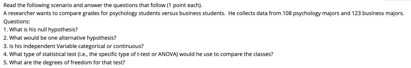 Read the following scenario and answer the