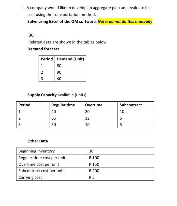 1. A company would like to develop an aggregate