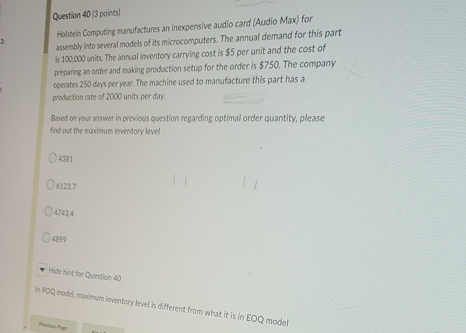 Question 40 (3 points) Holstein Computing