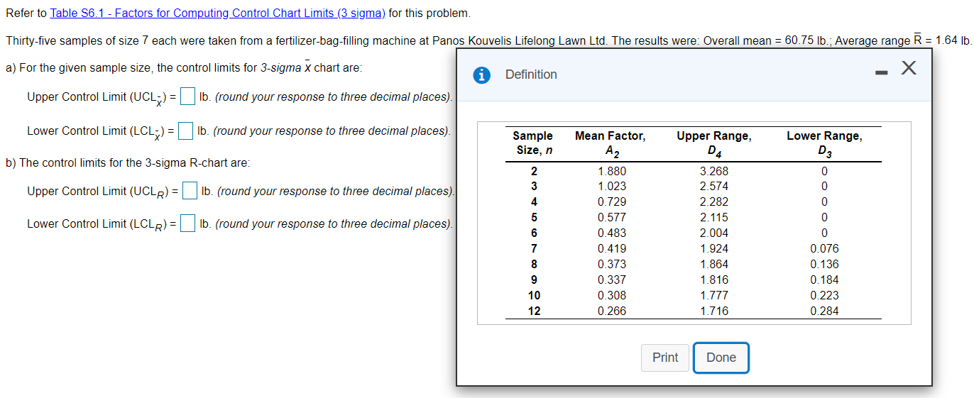 Refer to Table 56.1 - Factors for Computing