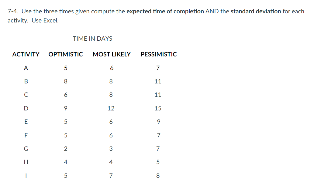 7-4. Use the three times given compute the