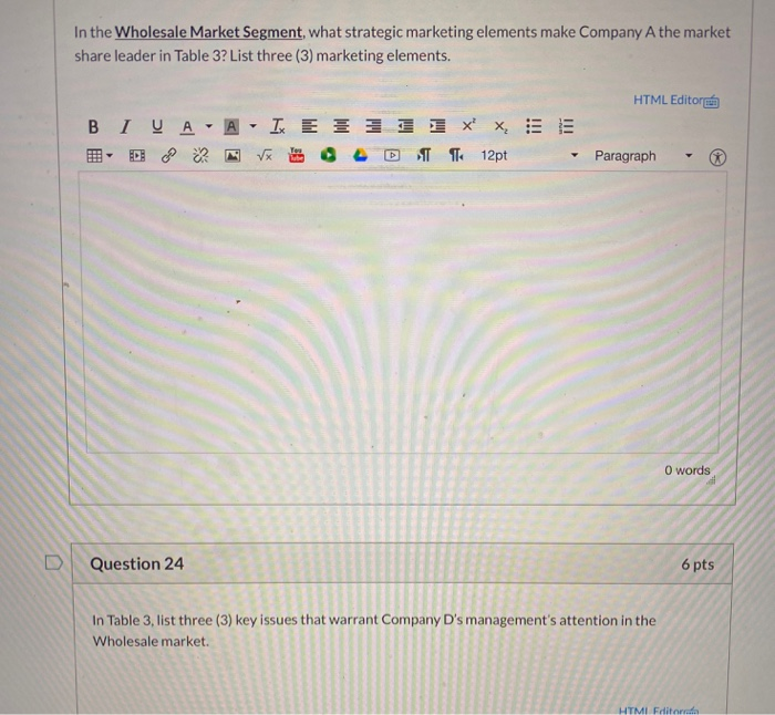 Table 3: Market Snapshot Co. D vs Ind. 3 K L Ind.