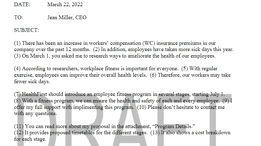 Your rough draft is missing a subject line. Write