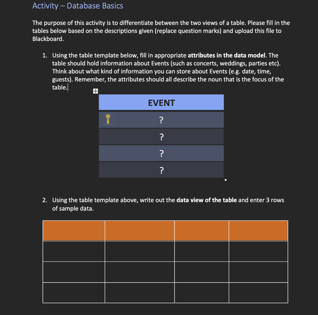 Activity - Database Basics The purpose of this