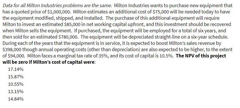 Data for all Milton Industries problems are the