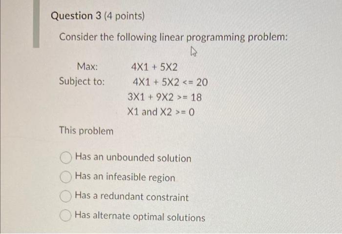 Consider the following linear programming