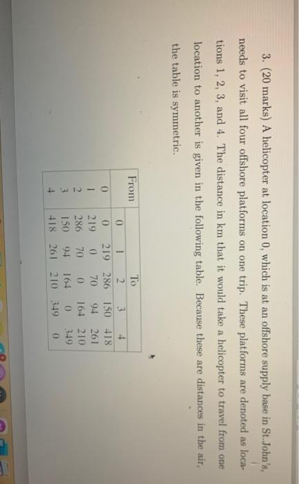 3. (20 marks) A helicopter at location 0, which