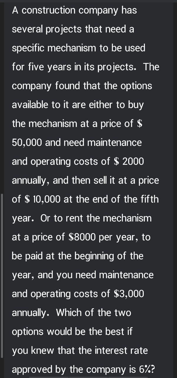 A construction company has several projects that