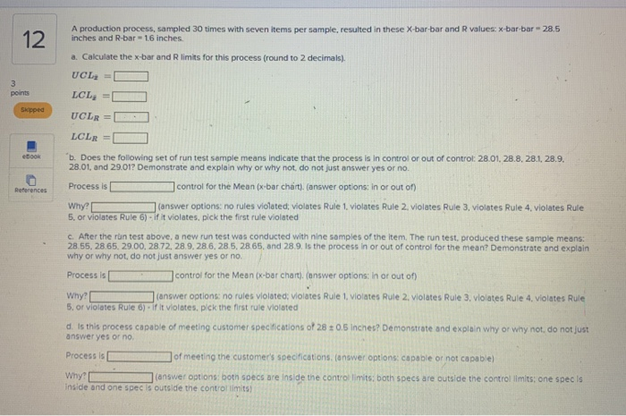 12 A production process, sampled 30 times with