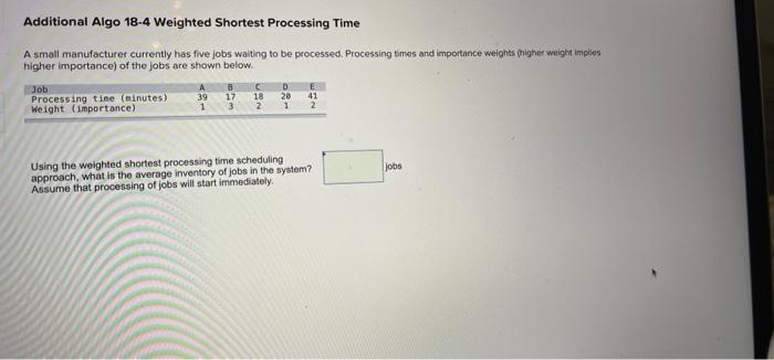 Additional Algo 18-4 Weighted Shortest Processing