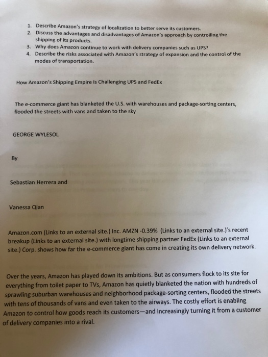 1. Describe Amazon's strategy of localization to