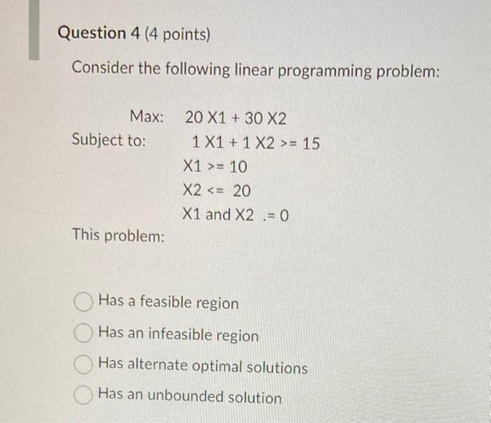 Consider the following linear programming