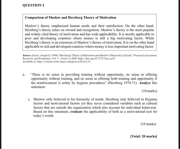 both questions QUESTION 2 Comparison of Maslow