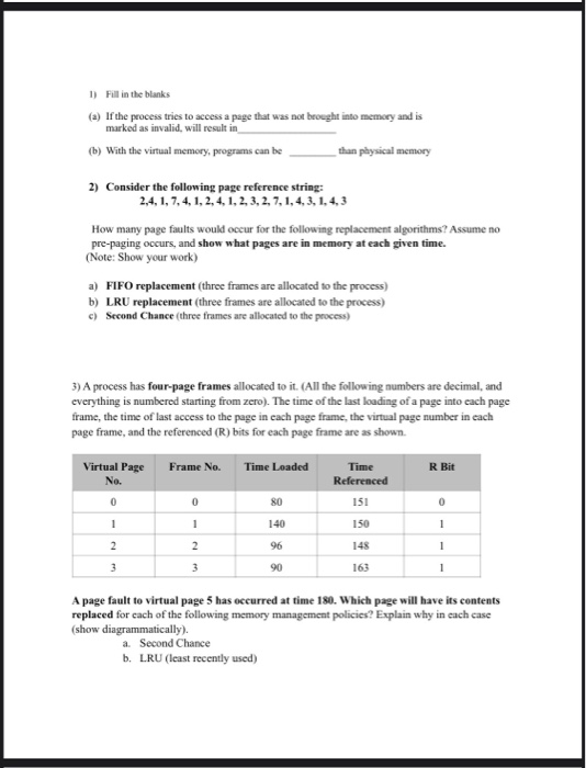 1) Fill in the blanks (a) If the process tries to