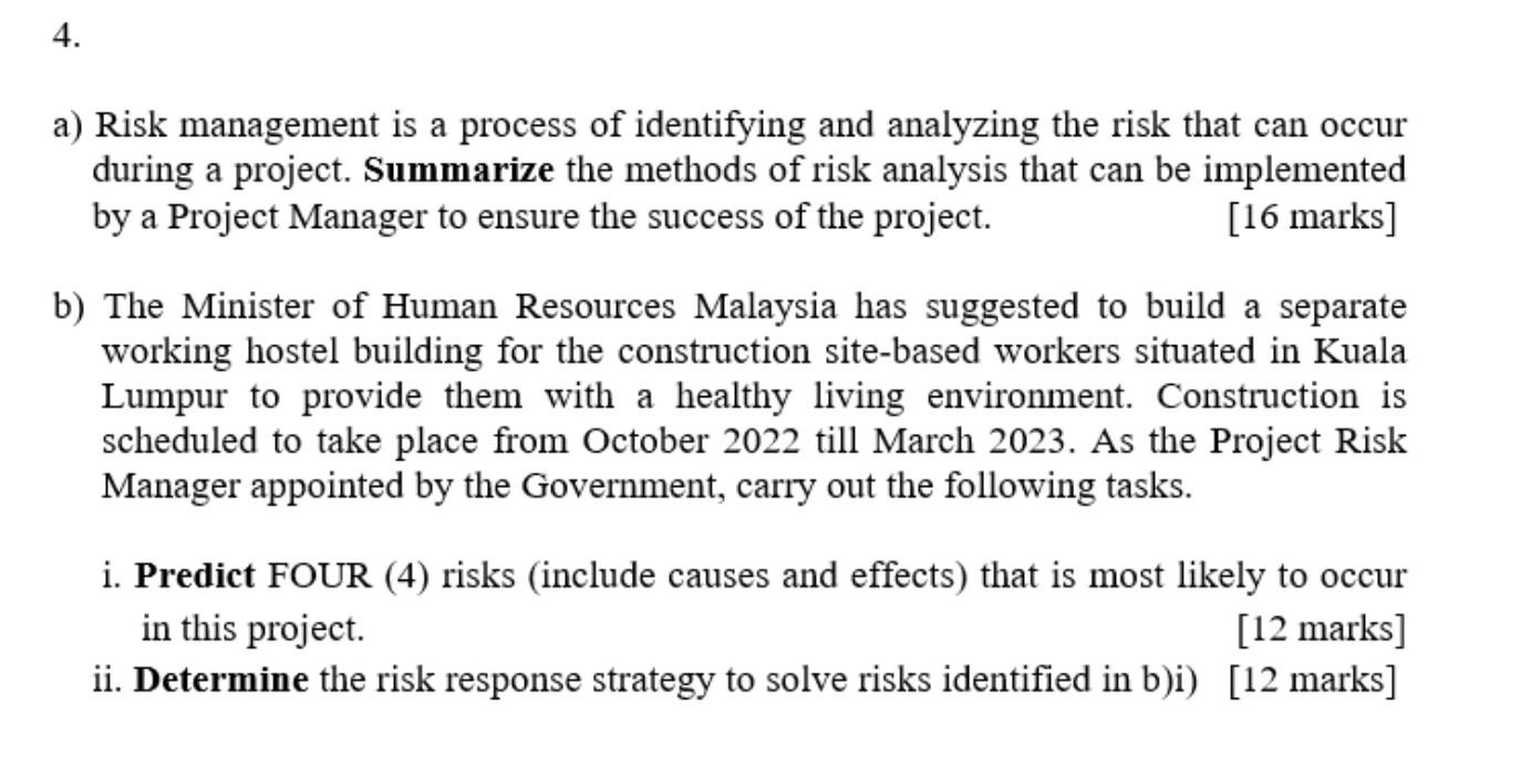 please answer in 2 hours a) Risk management is a