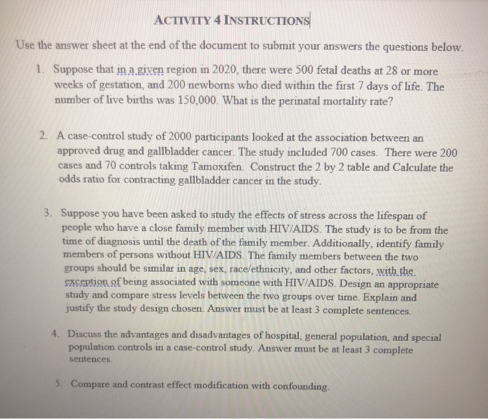 ACTIVITY 4 INSTRUCTIONS Use the answer sheet at
