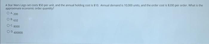 A 5 tar Wars Lego set costs $50 per unit, and the