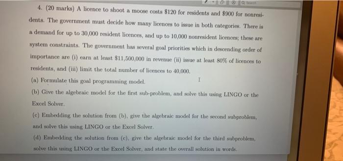 please solve with excel. 4. (20 marks) A licence