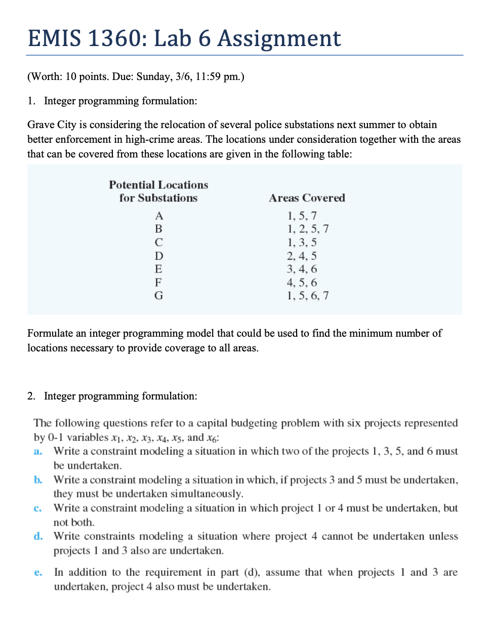 EMIS 1360: Lab 6 Assignment (Worth: 10 points.