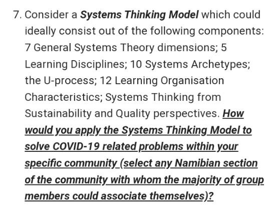 7. Consider a Systems Thinking Model which could