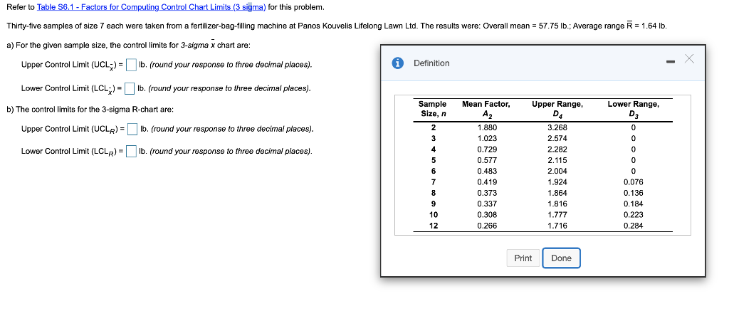 Refer to Table 56.1 - Factors for Computing