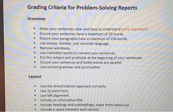 Grading Criteria for Problem-solving Reports