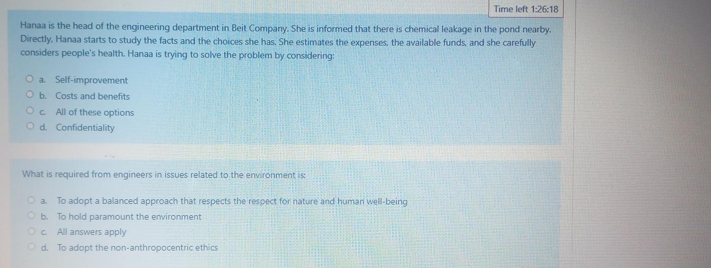 Time left 1:26:18 Hanaa is the head of the