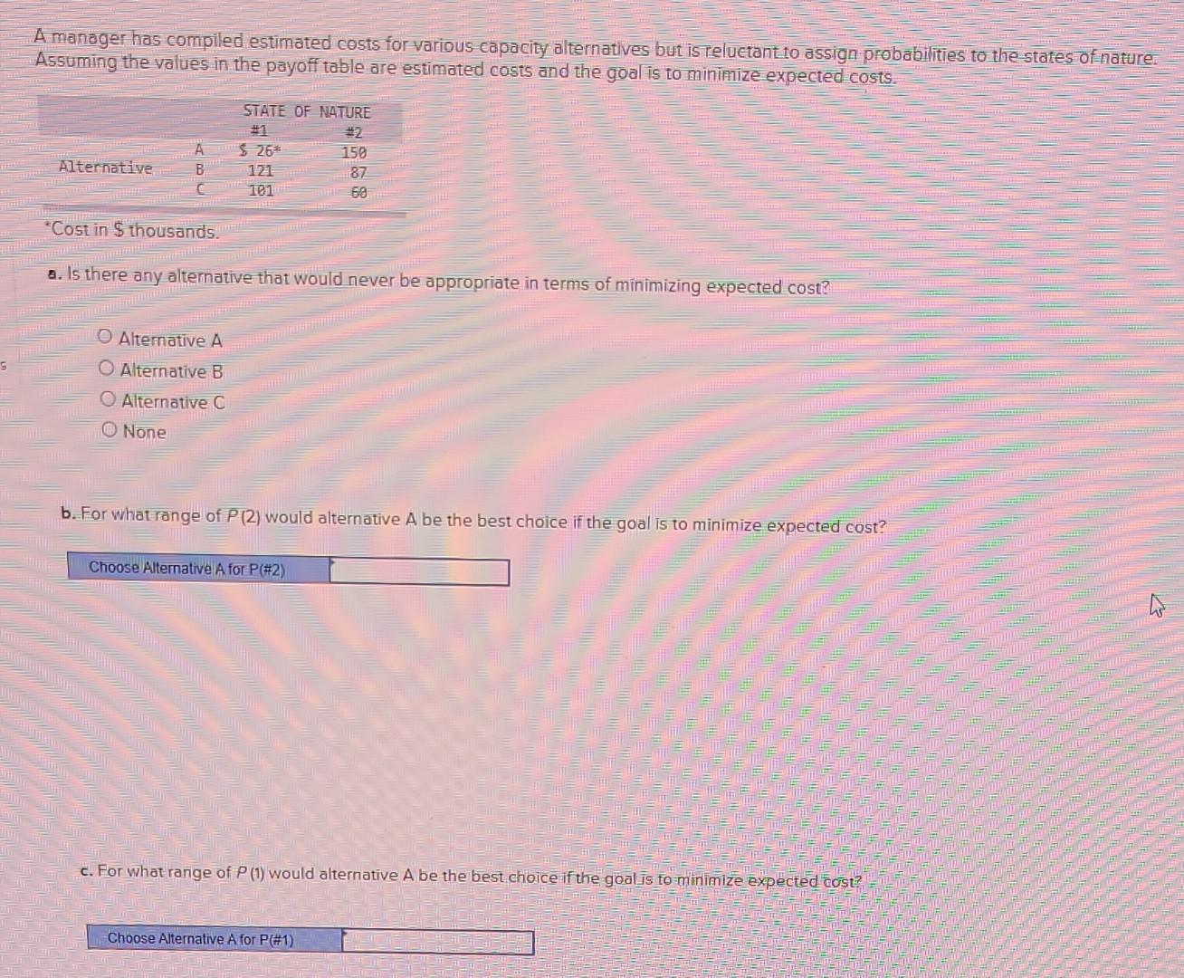 A manager has compiled estimated costs for