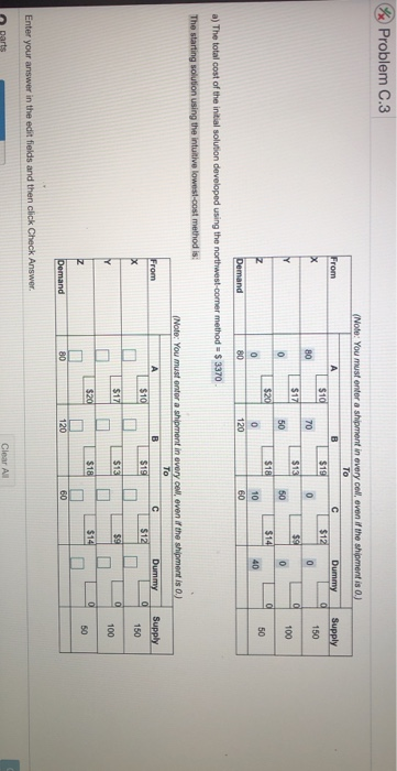 Problem C.3 From Supply 0 150 (Note: You must