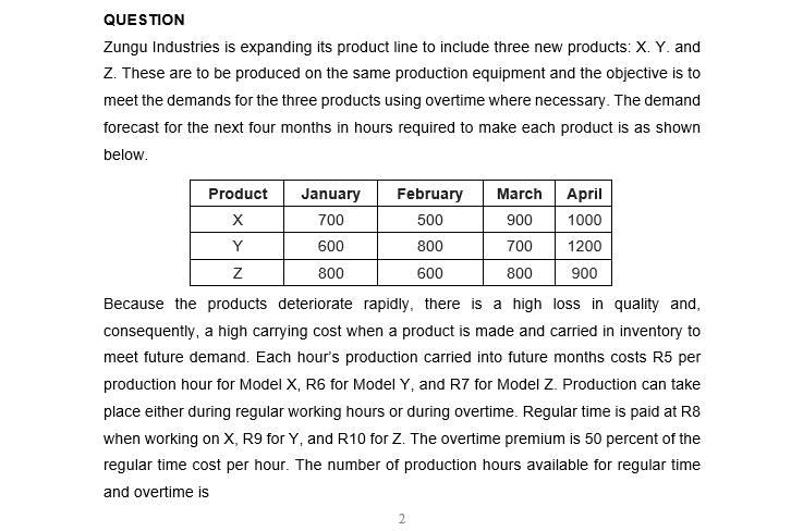 QUESTION Zungu Industries is expanding its