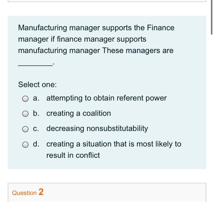 Manufacturing manager supports the Finance