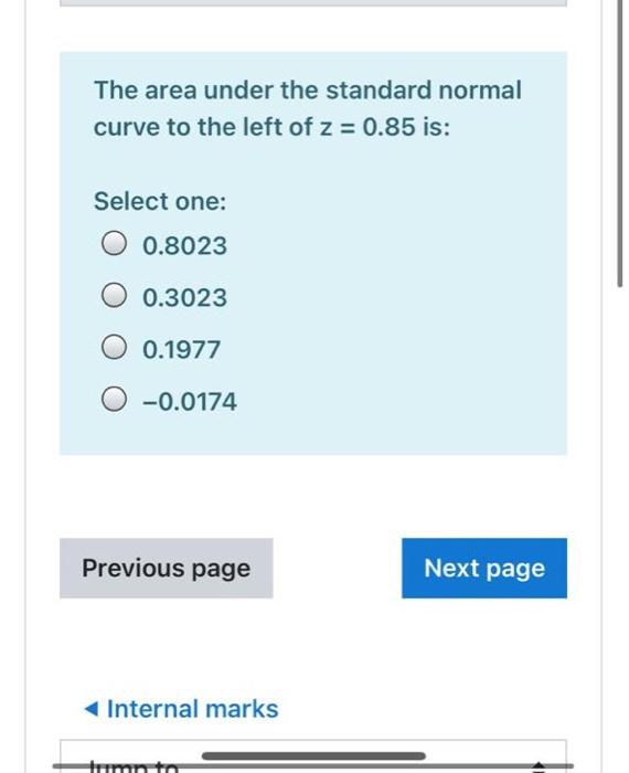 The area under the standard normal curve to the
