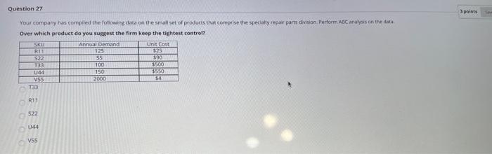 Question 27 3 points Your company has compiled