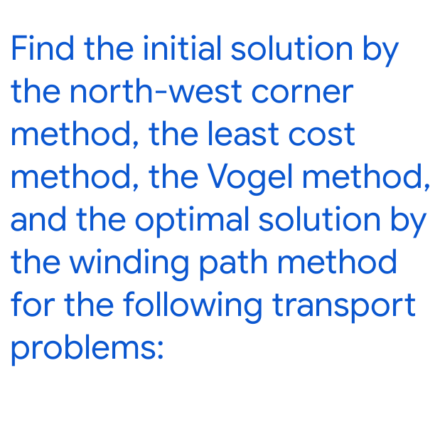 Find the initial solution by the north-west