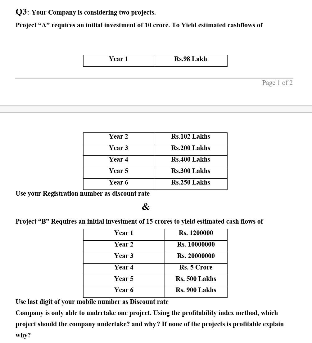 Note : For project A, registration no = 35 Use