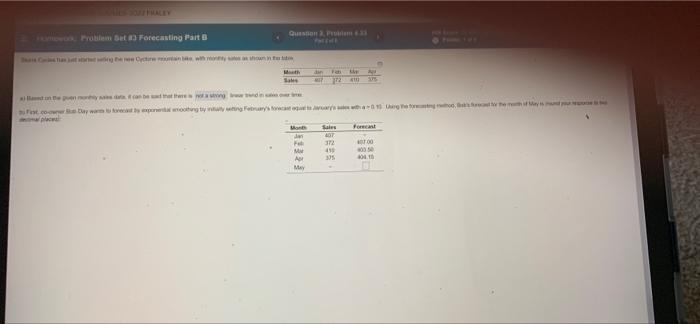CATES SOUFFRACEY mok, Problem Set 83 Forecasting