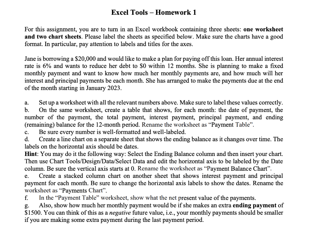 Excel Tools - Homework 1 For this assignment, you