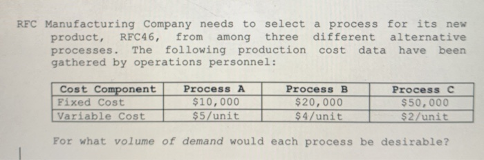 RFC Manufacturing Company needs to select a