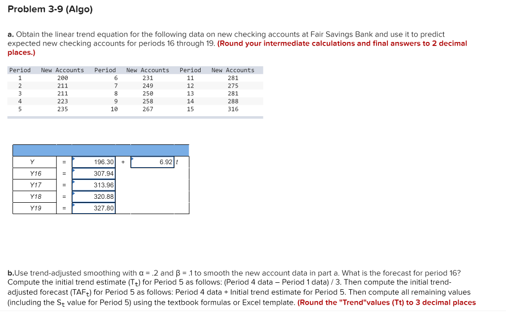 Problem 3-9 (Algo) a. Obtain the linear trend