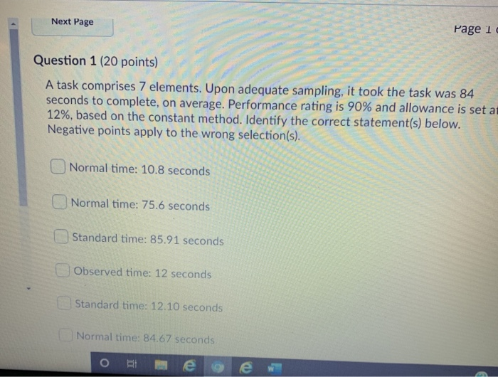 Next Page Question 1 (20 points) A task comprises