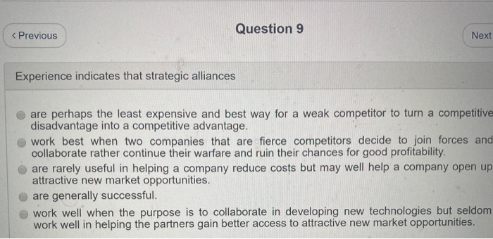 Question 9 < Previous Next Experience indicates