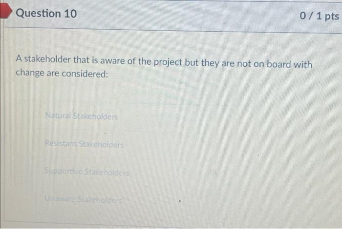 project management Question 3 0/ 1 pts You