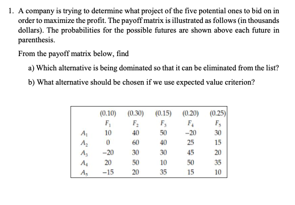 1. A company is trying to determine what project