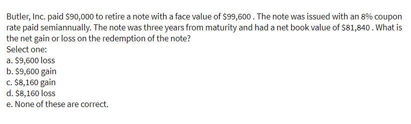 Butler, Inc. paid $90,000 to retire a note with a