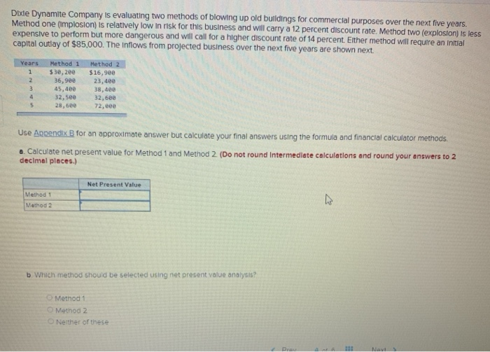 Dixte Dynamite Company is evaluating two methods