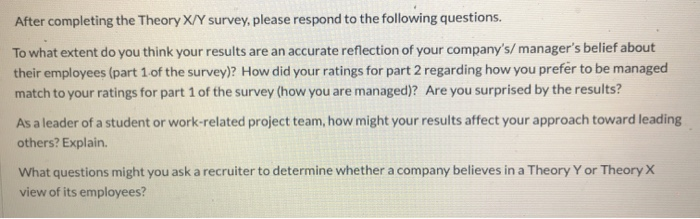 After completing the Theory X/Y survey, please