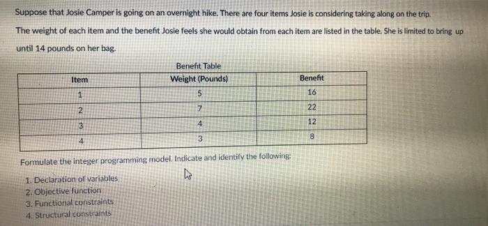 Suppose that Josie Camper is going on an